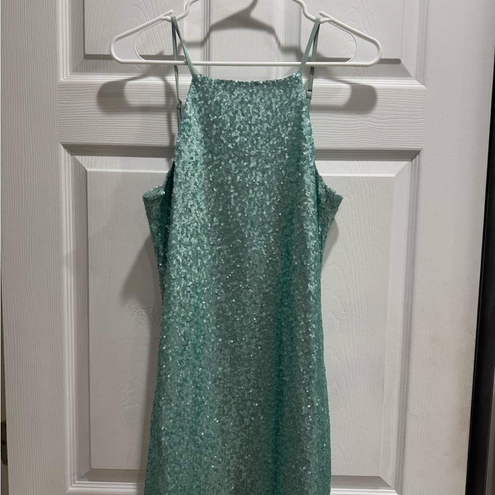 Lulu's Glittering Aqua Mini Dress